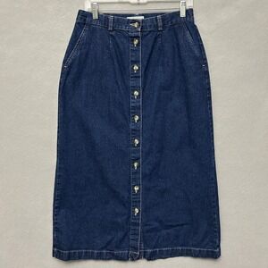 VTG Cabin Creek Skirt Women's 12 Denim Button Front Elastic Waist 90s Classic